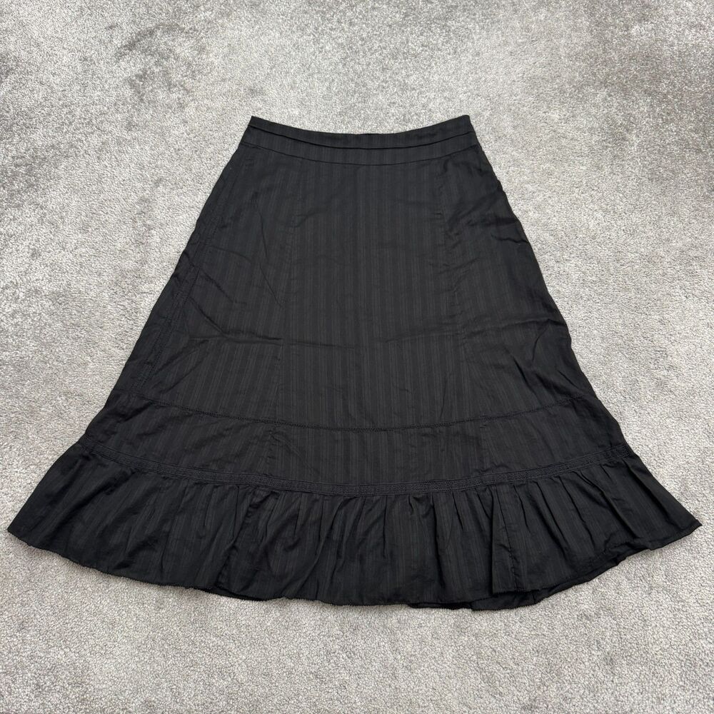 Vintage 90s J.Crew A-Line Midi Skirt Ruffle Hem Womens 4 Black Cotton Stretch
